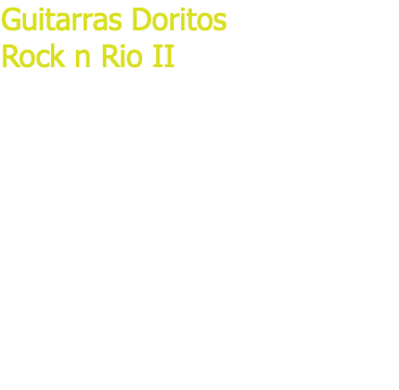 Guitarras Doritos Rock n Rio II A Doritos lançou um sorteio com várias premiações e uma delas eram guitarra Fly V, estilizadas em formato de tortilla Doritos, adaptamos toda a arte seguindo o projeto do Luthier Ivan Freitas, da Music Maker Custom Guitars, um dos maiores e renomados fabricantes de instrumentos no Brasil. Obrigado Ivan Freitas por mais um projeto em parceria. Music Maker www.musicmaker.com.br